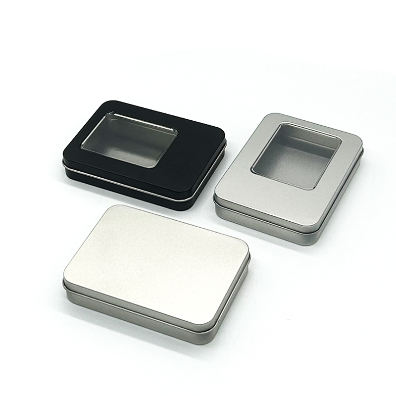 Metal Rectangular Empty Tins With Lid Silver Mini Portable Box Containers Small Storage Kit&Home Organizer Tins Box With Window