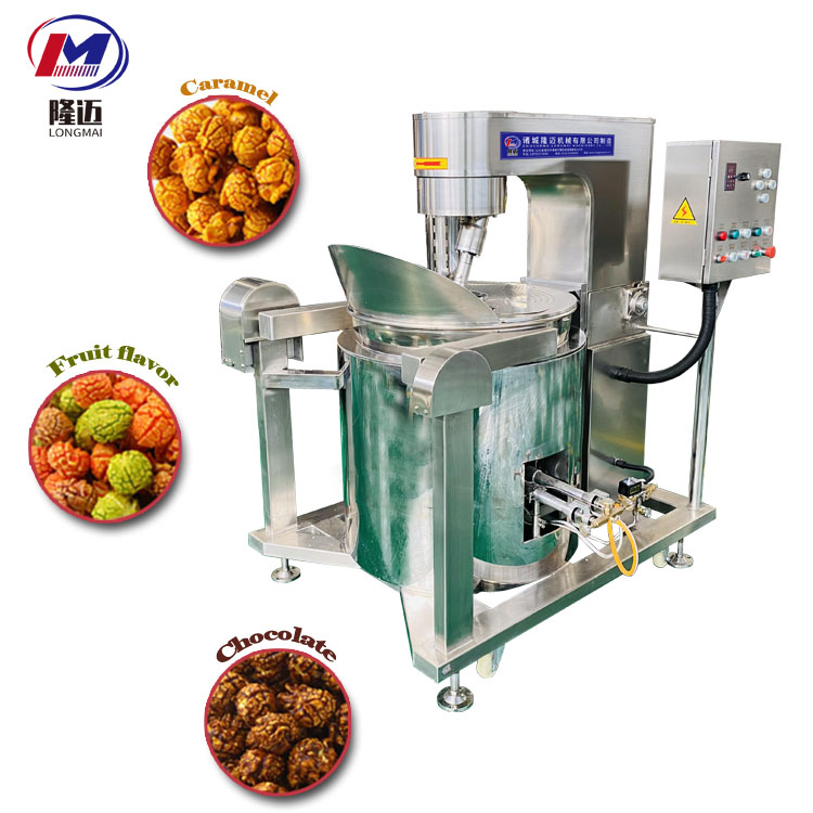 China whole sale automatic fully coated big size mushroom gas popcorn snack kettle machine 100oz with cooling table for sale