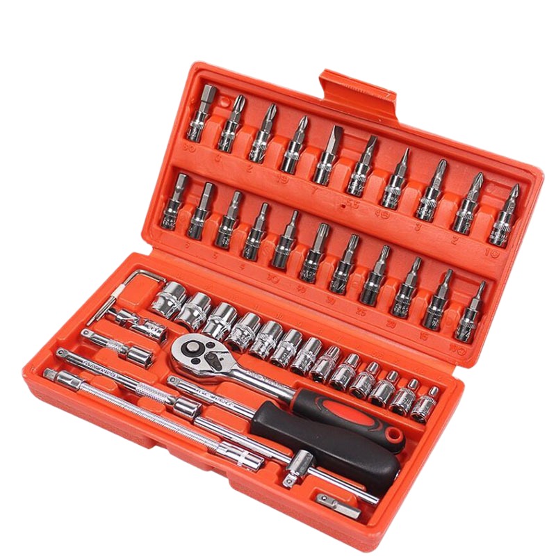 46-Piece Socket Set With Storage Case Car Repair Wrench Sets Socket Tool Set Toolbox For Use On Automobiles&Trucks