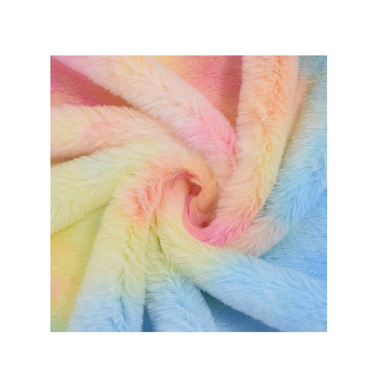 KINGCASON Short Pile Recycled Polyester Rainbow Short Pile Tie-dye Artificial Fake Faux Fur Fabric For Upholstery/Blanket
