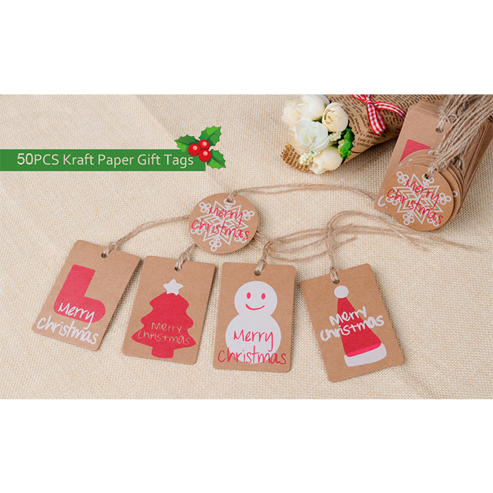 Pack Brown Kraft Paper Christmas Gift Tags with Twine String Tie on Smooth for Writing Holiday Present Wrap Stamp and Label Pack