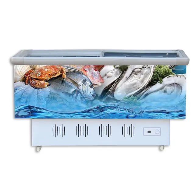 Supermarket Refrigerator Commercial Dumplings Icebox Sliding Glass Door Combined Island Freezer