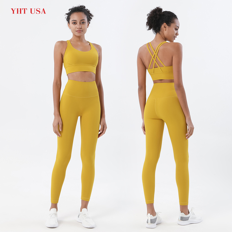 New Arrival Women Quick Dry Women No T Line Patchwork Yoga Fitness Wear Nude Feeling Gym Workout Sets