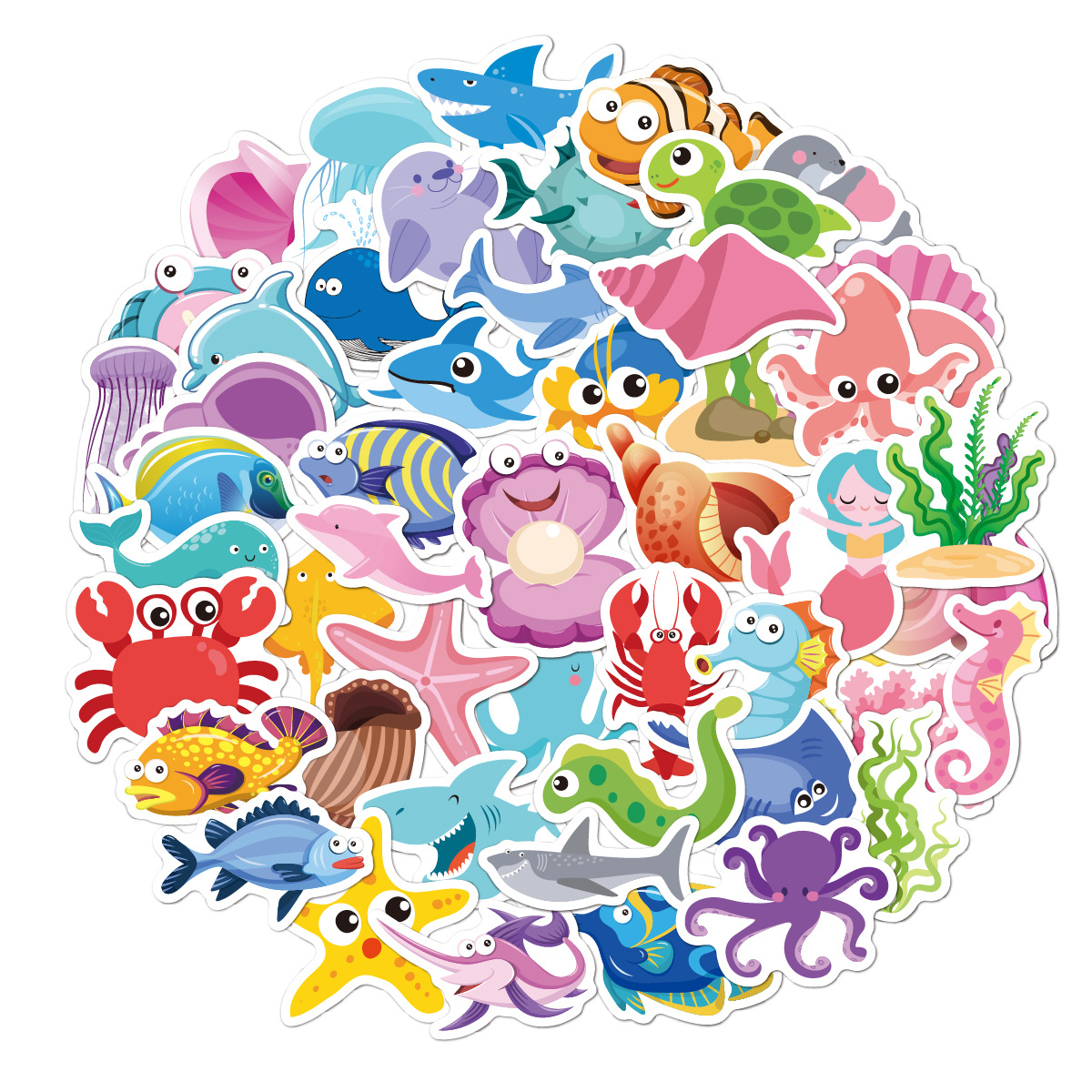 50P cute cartoon graffiti stickers for children's birthday party stickers ocean animal sticker