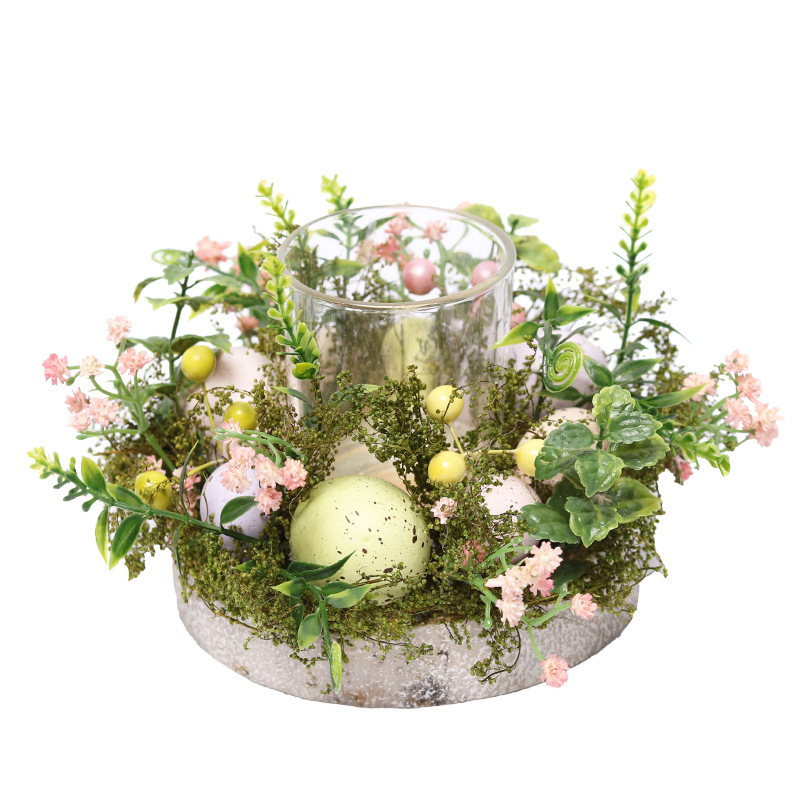 Glass candlestick tabletop decorations color flower rope garland candle decorations