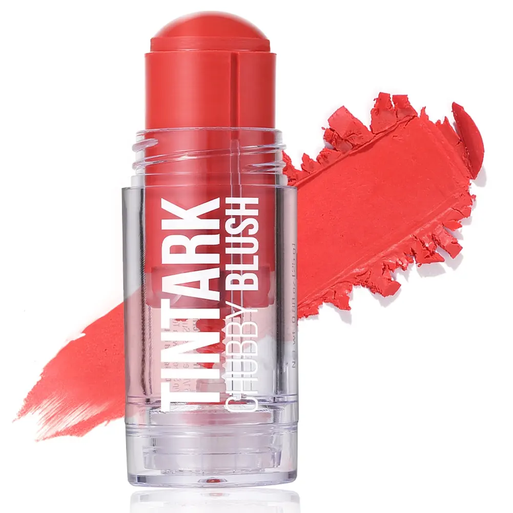 TINTARK Amazon Hot Selling Vegan Cream Blush Stick Tube Shimmer Pigmented Cheek Makeup Blusher Stick