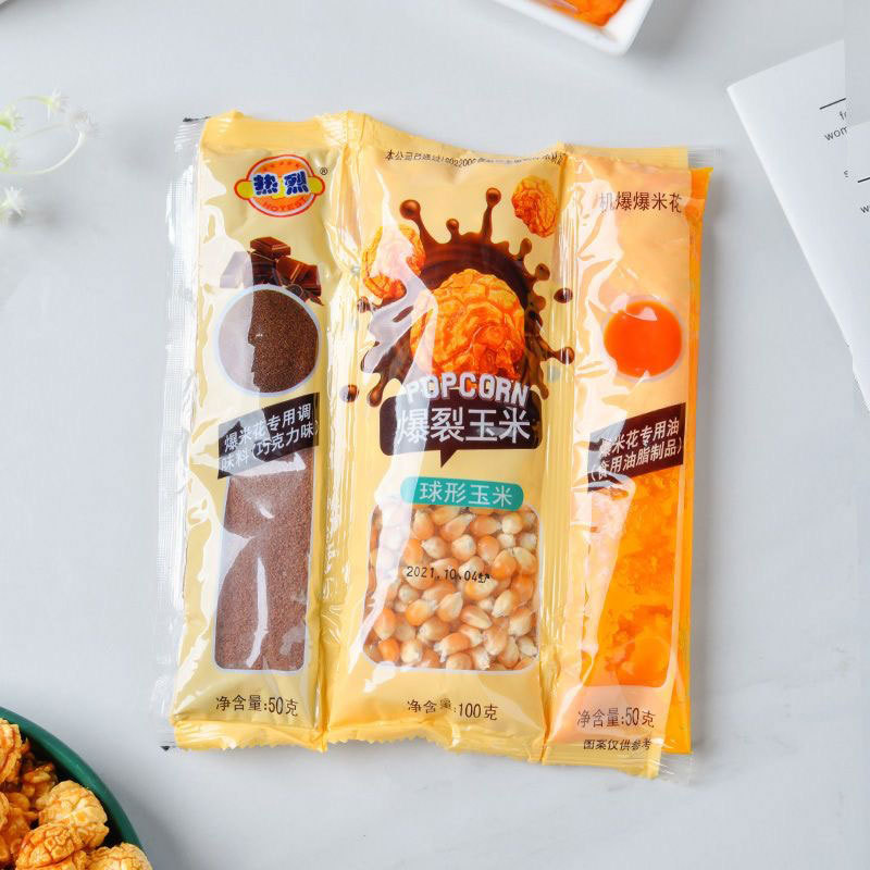 IN Shock 3 in 1 Oil & Seasoning Sugar All-In-One Packs Popcorn Snack Caramel Milk Chocolate Flavored Popcorn