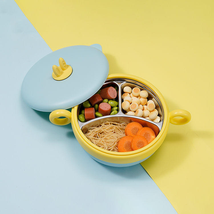 High quality baby stainless steel plate baby suction bowl plate lid child feeding bowl set