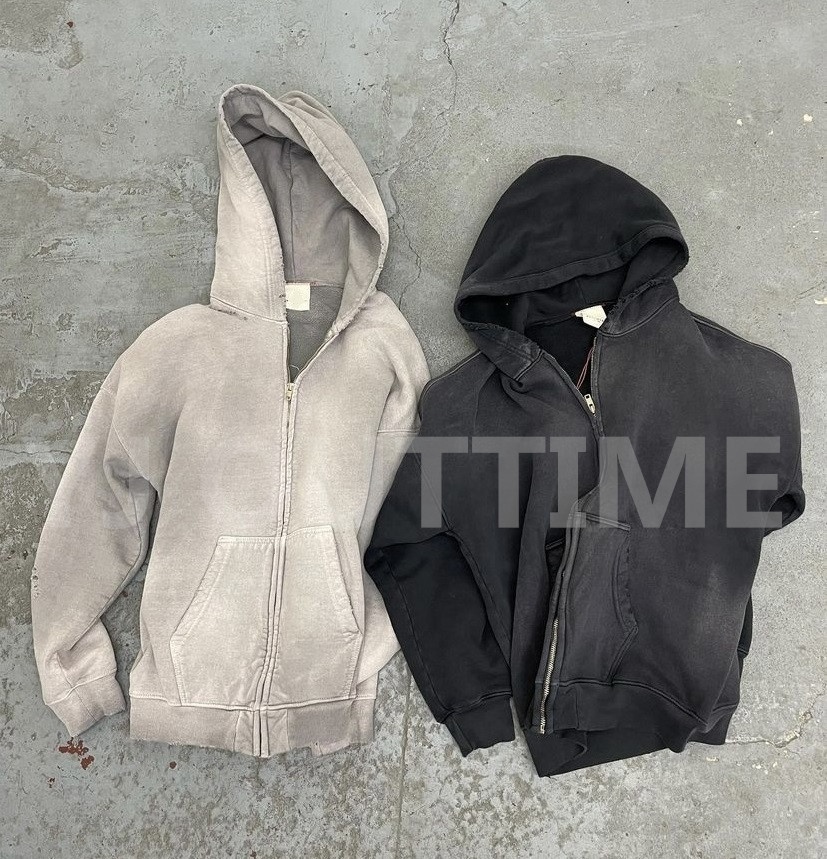 Custom Zipper Hoodie Cotton French Terry Sweatshirts Blank Full Zip Up Vintage Acid Wash Distressed Hoodies For Men