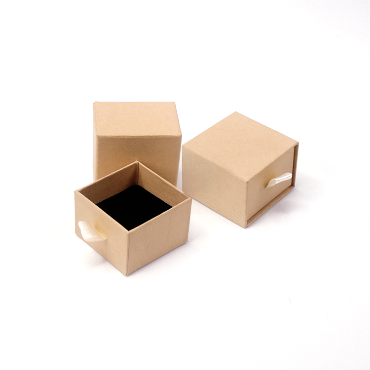 Natural Drawer Cardboard Kraft Paper Sponge Covered Velvet Lining Jewelry Ring Box