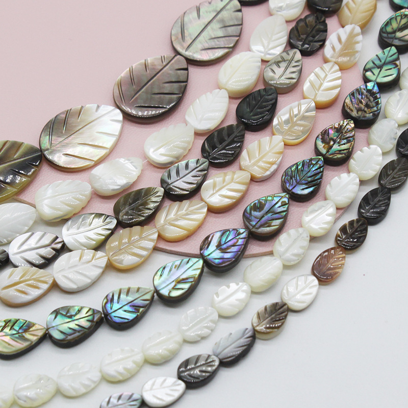 Fashion hand craved leaves shape mother of pearl beads Straight hole natural pearl shell beads for jewelry making