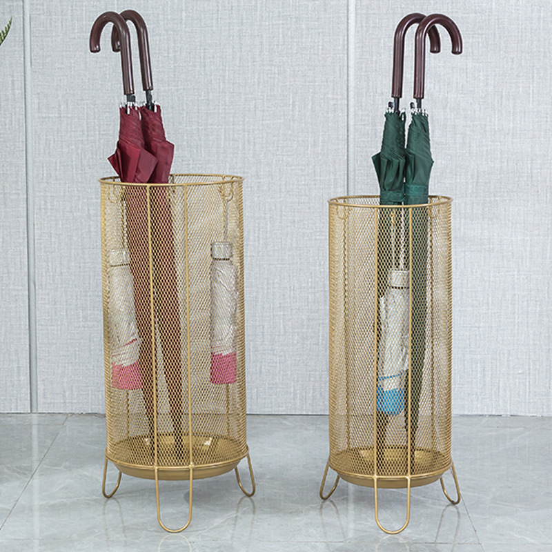 Factory Wholesale Fashion Iron Net Umbrella Stand Umbrella Storage Holder Hotel Living Room Furniture Cylinder Umbrella Rack