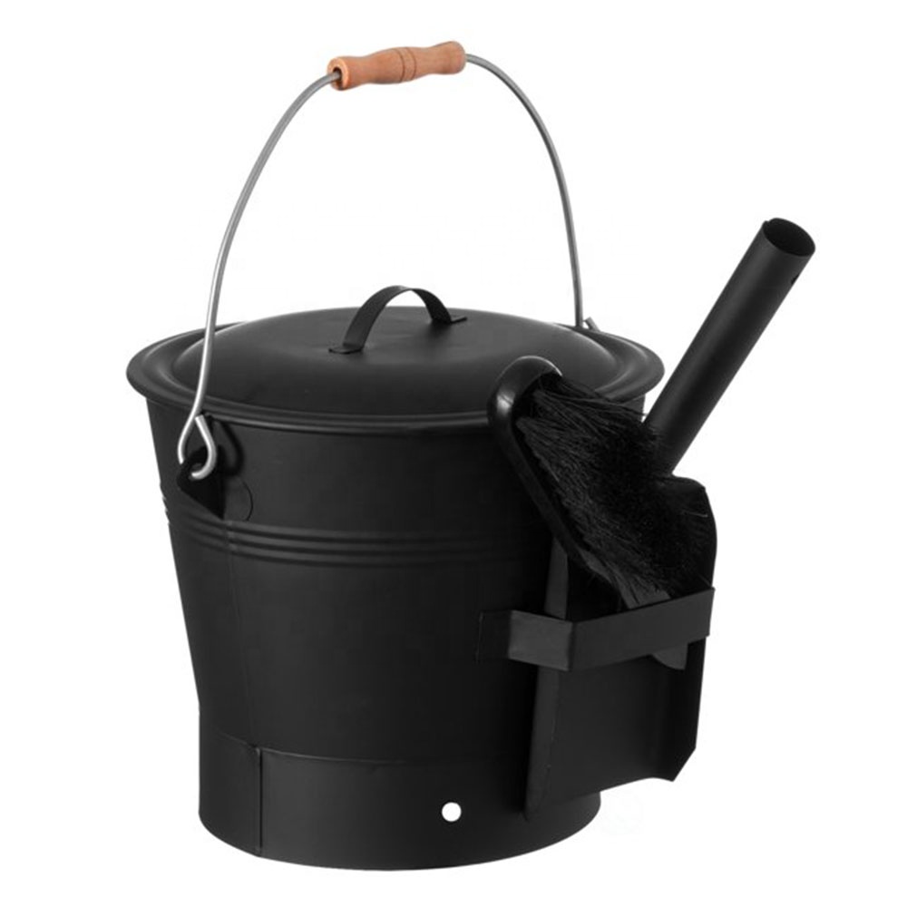Black Ash Can Fireplace Ash Bucket Charcoal Container Charcoal Bucket Coal Bucket for Fire Pit Wood Burning Stove