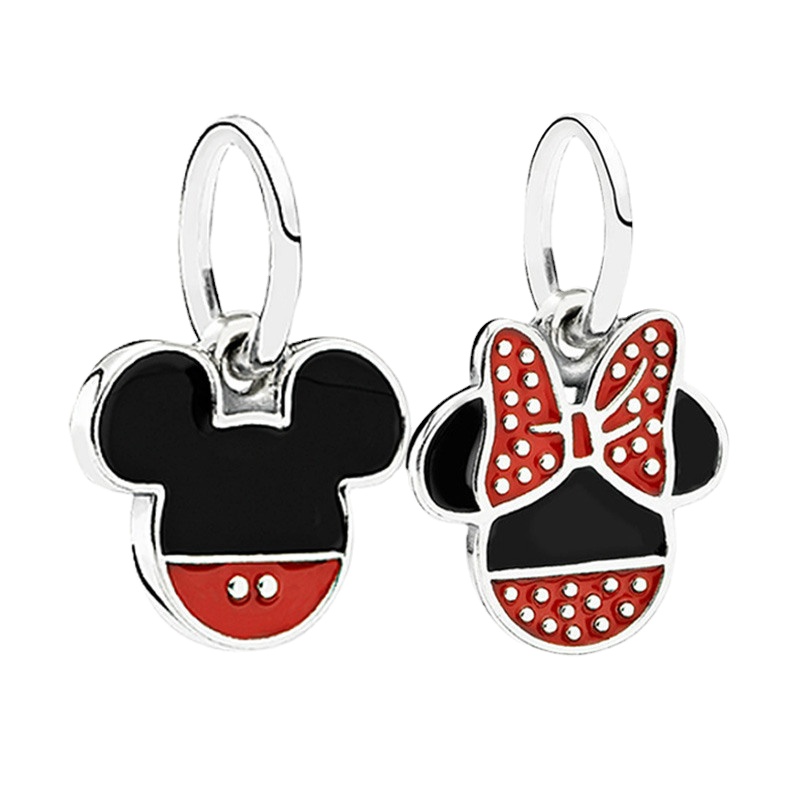 Cute Cartoon Classic Black Red Drip Oil Mini Mouse Head Beads Charms DIY European Loose Beads Fit Original Bracelet Making