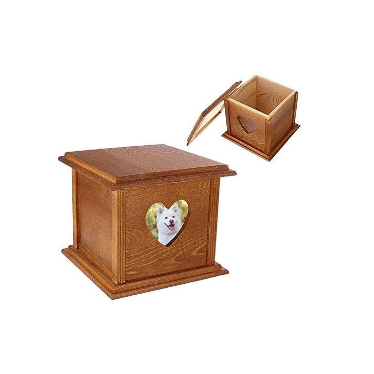 Handmade soild wood Pet dog cat Urns Photo Pet Memorial Urn Casket For Ashes