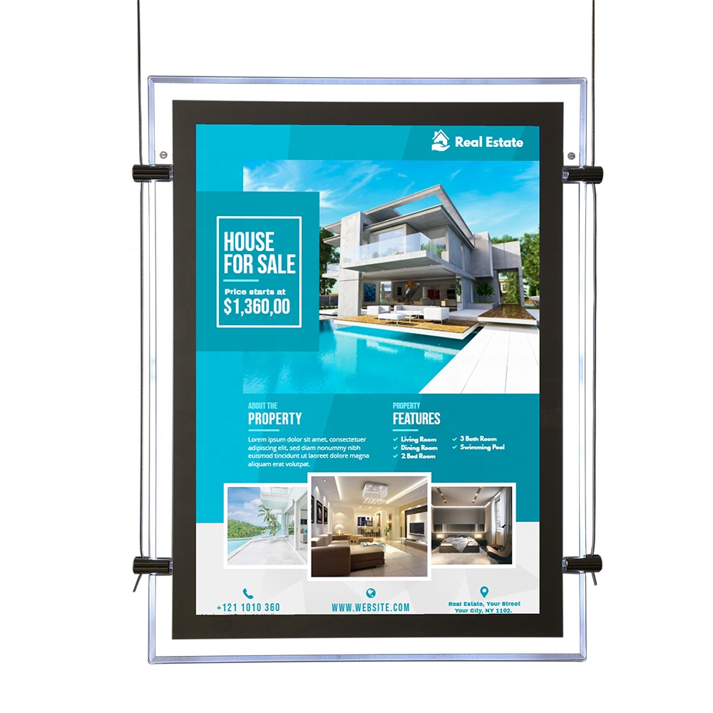 showcase hanging poster a3 a4 agent store acrylic plastic pvc led window display post real estate sign frame light box wholesale