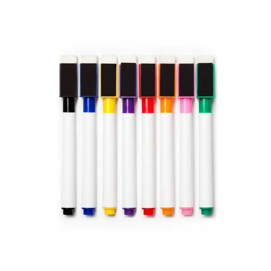 High quality 2021 brand new design 8-piece magnetic color whiteboard marker with rubber for school
