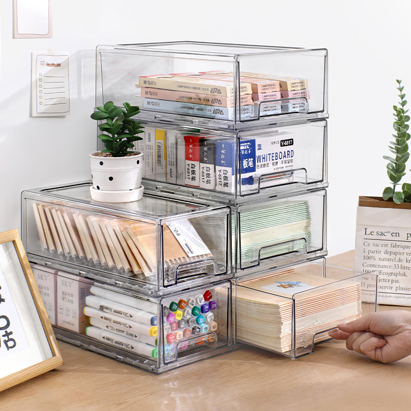 Chenyi Classroom School Storage Bins Clear Plastic Desk Makeup Snacks Box With Drawer Organizer Set Slide-Out Storage Container