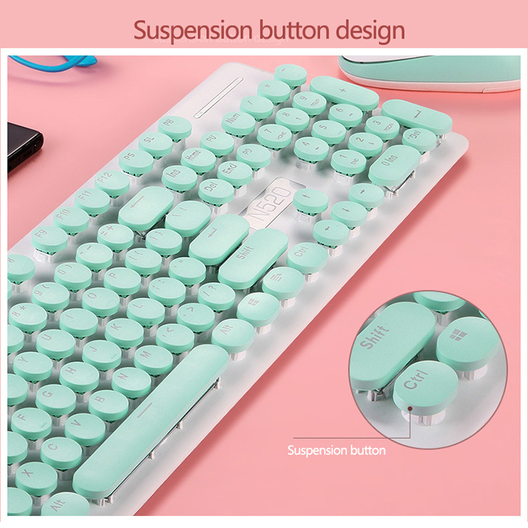 Retro Style 2.4G Wireless gaming Keyboards Wireless Keyboard And Mouse Set 1600DPI Mouse Combo For Office And Game Pink Women