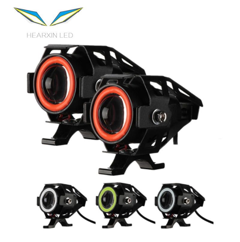 Angel Eye Motorcycle Headlights Led Spot Lights 12V Mini U7 Scooter Motorbike Spotlight Fog Driving Lamp High Low Beam Led Light