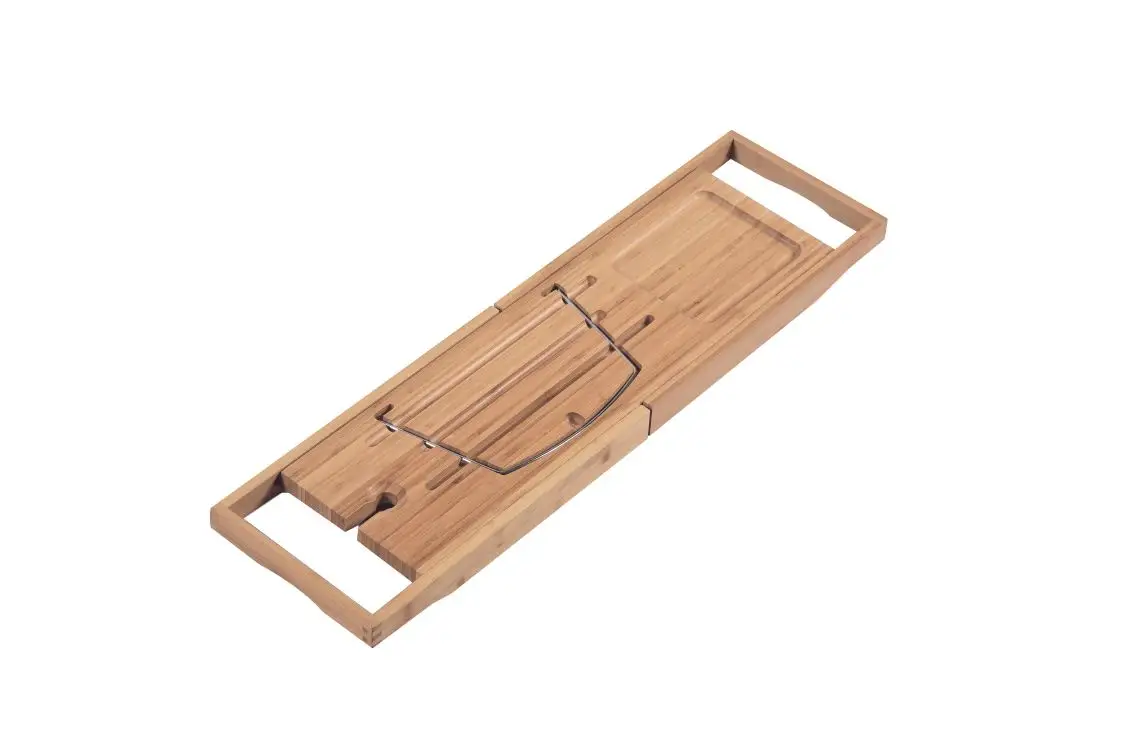Wholesale Luxury Retractable Bamboo Wooden Bath Tray Bathtub Caddy With Deeper Phone Holder