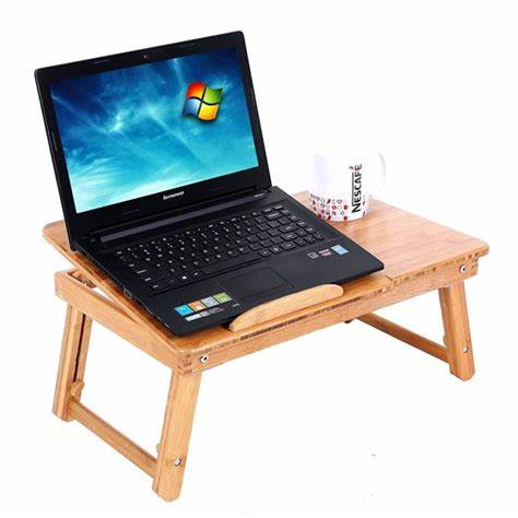 Foldable Home Working Wooden Laptop Table For Bed Notebook Desk Stand With Groove Phone Holder Reading Book