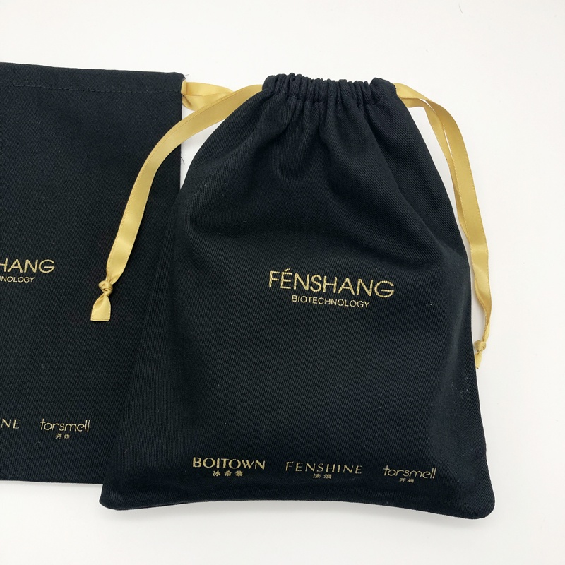 Custom size and logo black Twill cotton muslin small pouch drawstring Advertising bags Cotton Packing For Underwea
