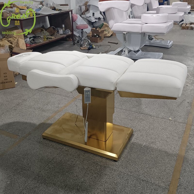Great Foshan Factory Wholesale Cheap High Quality White Gold Beauty Salon Electric Massage Table Facial Bed For Sale