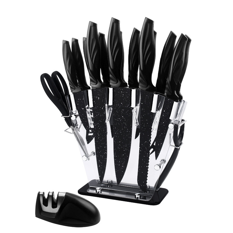 17 Pieces Kitchen Knives Set, 2Cr13 Stainless Steel Knives + Acrylic Stand, Scissors, Peeler and Knife Sharpener