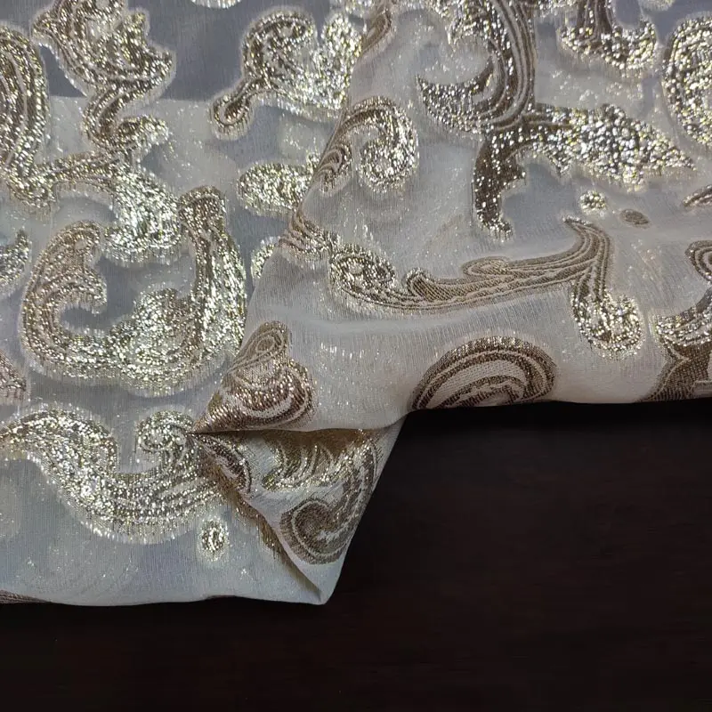 stock lurex silk fabric metallic jacquard silk chiffon fabric