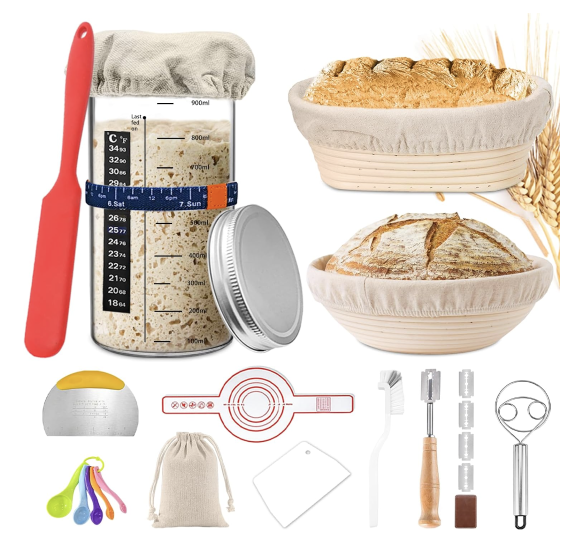 Factory 9/10 inch round /oval rattan silicone bread proofing basket with liner and Stainless Steel Scrap for risen dough