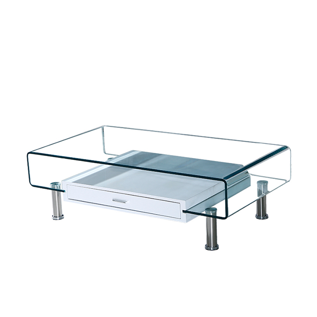 Living Room Furniture Bent Glass Coffee Table Transparent Glass Tea Table With Shelf