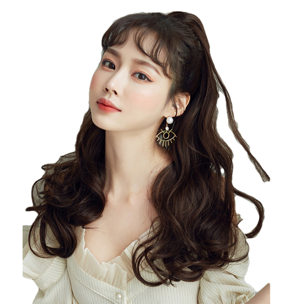 Factory Wholesale Ponytail Wig Female Long Curly Hair Wool Roll Mid-length Highlighted Ponytail