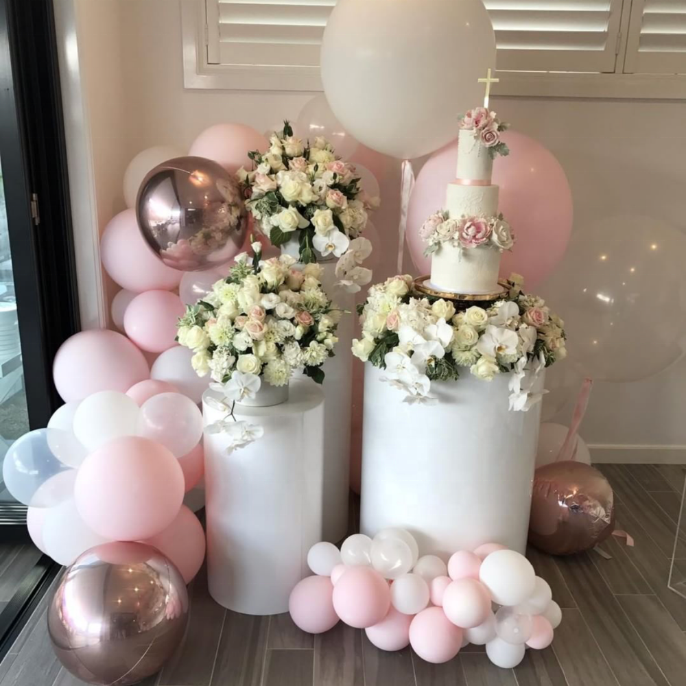 Clear White Round Cylinder Acrylic Plinths Flower Vase Circle Cylinder Pedestals Stand For Wedding Decorations