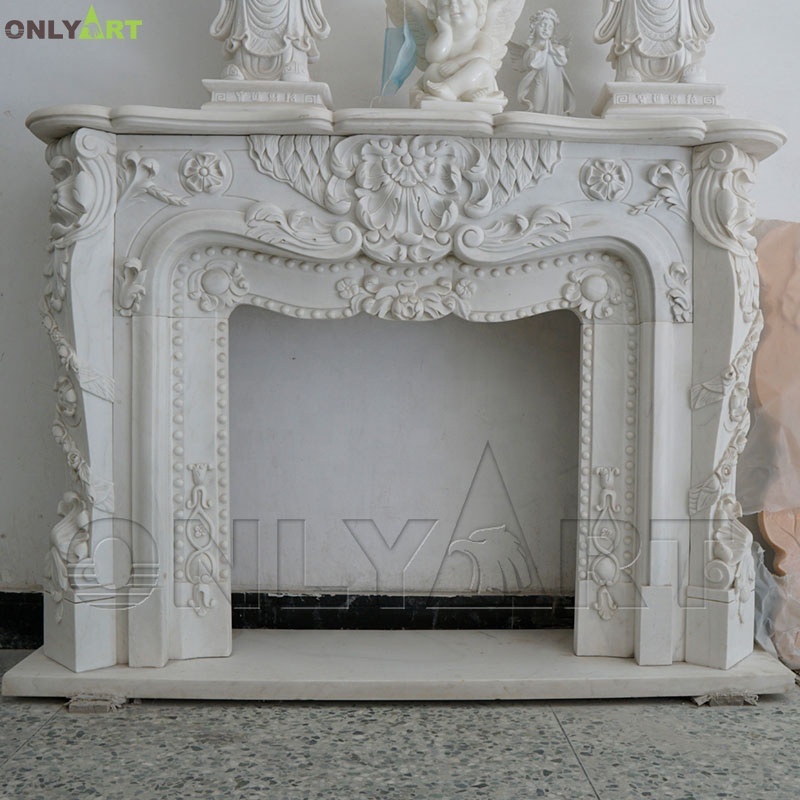 Italian Style Hand Carved Double Layer Withe Marble Fireplace Surround Stone Fireplace Mantel