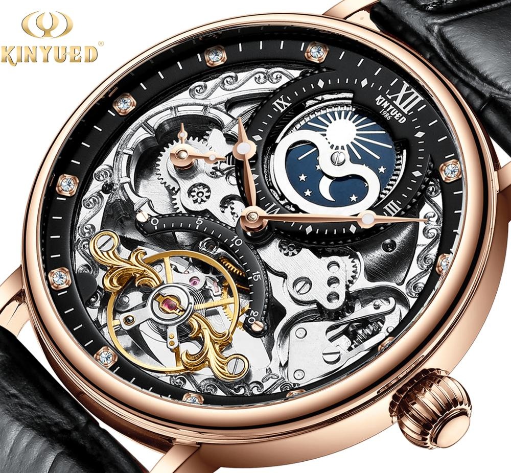 KINYUED Tourbillon часы для мужчин с заводом при ходьбе механические Автоматические наручные часы