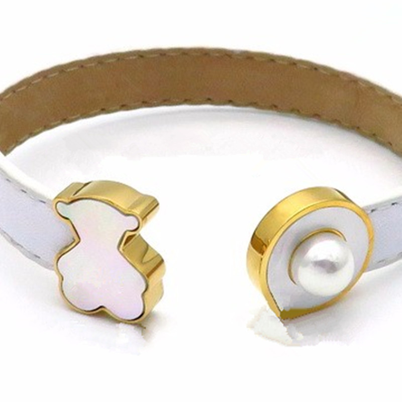 ask for Bear Catalog fashion Women Stainless Steel Shell Bear Jewelry Joyeria Gift Bangle bracelet Leather Design touses