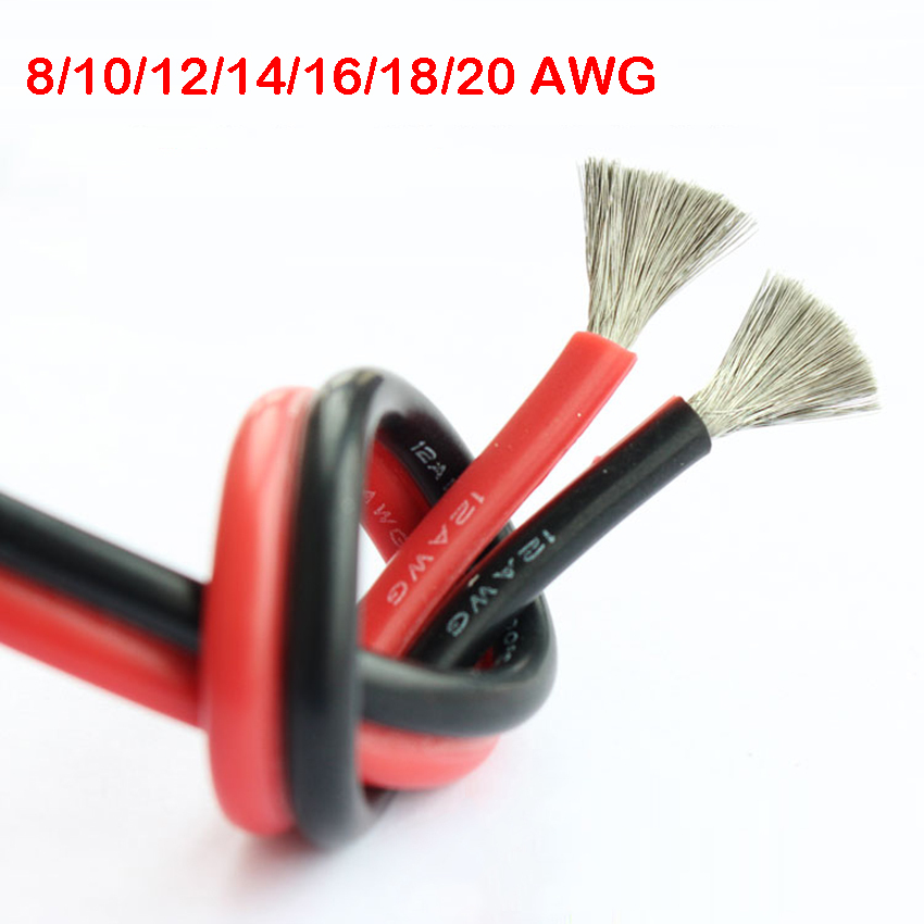 1 Meter 8AWG 10AWG 12AWG 14AWG 16AWG 18AWG 20AWG Soft Silicone Wire Heatproof Silica Gel Cable Copper USA Standard Flexible