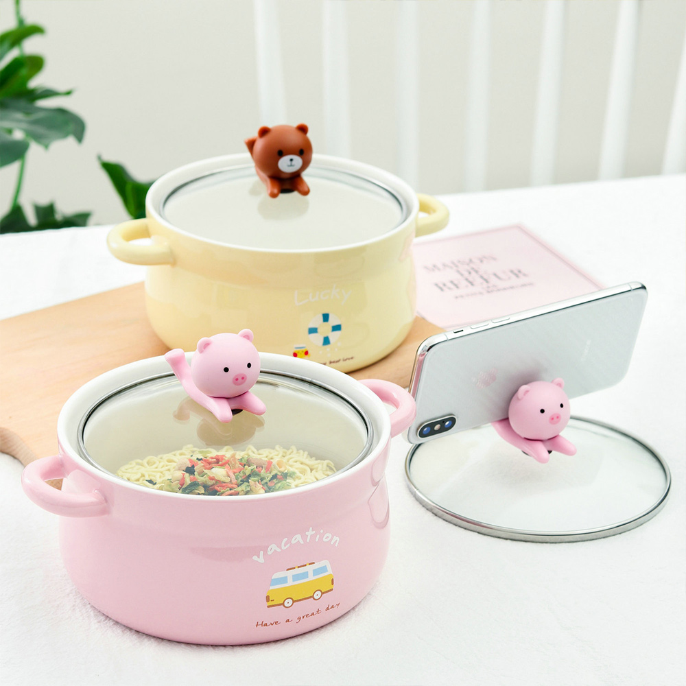 Большая керамическая миска с крышкой и ручкой для супа, риса, салата, лапши, овощей, фруктов, 32 унции