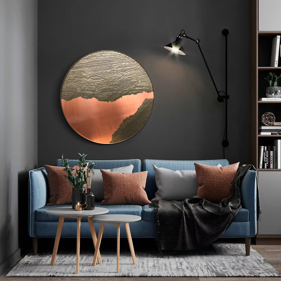 Golden Abstract Art Handmade Landscape Painting on Stainless Steel Copper metal Wall Decor
