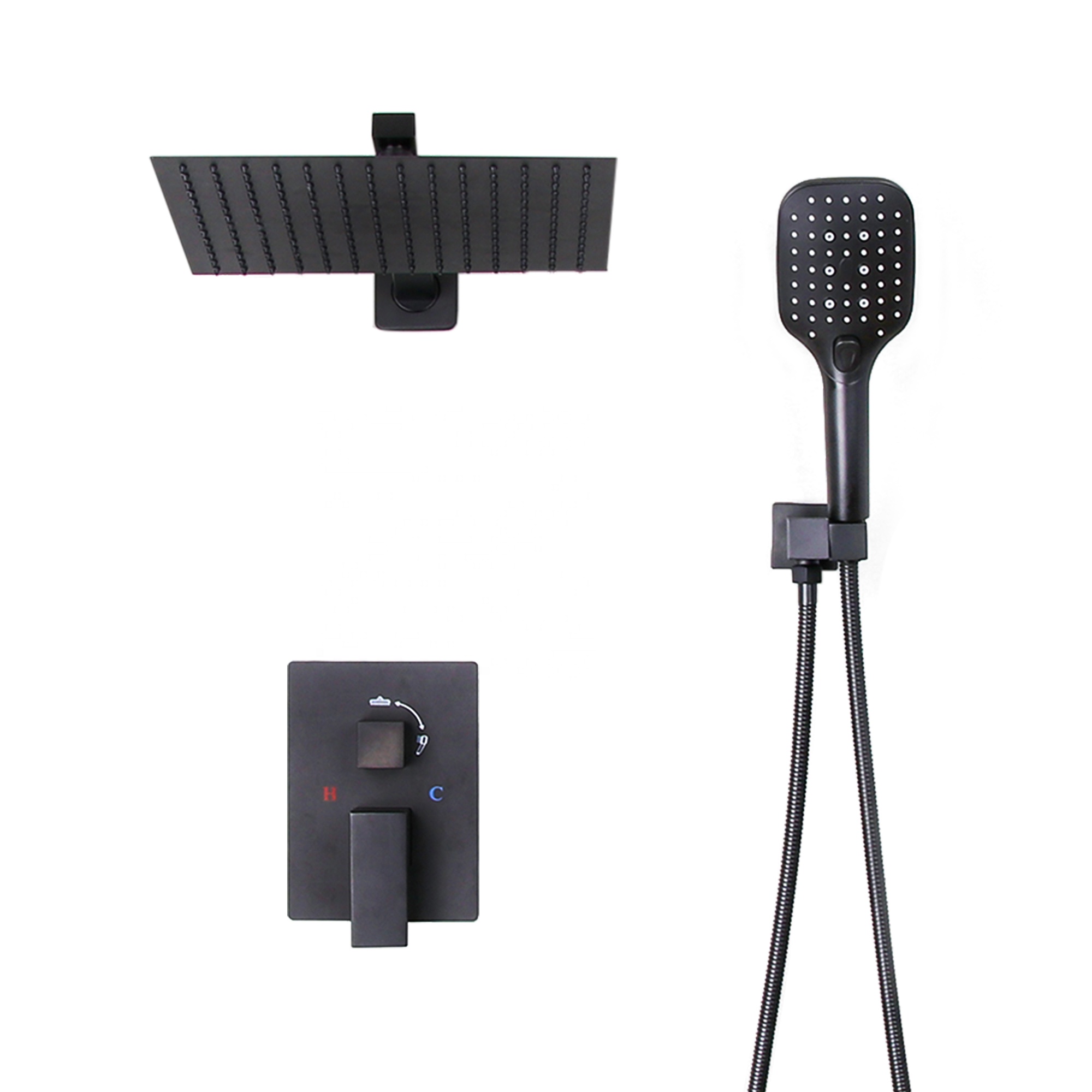 Concealed Wall Mounted 2 Functions Hand Shower Including Black Bath Faucet Bathroom Showers Set