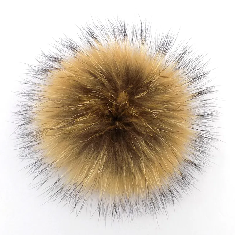 15cm fur pom for beanie hat real raccoon fur ball with snap fluffy pom poms