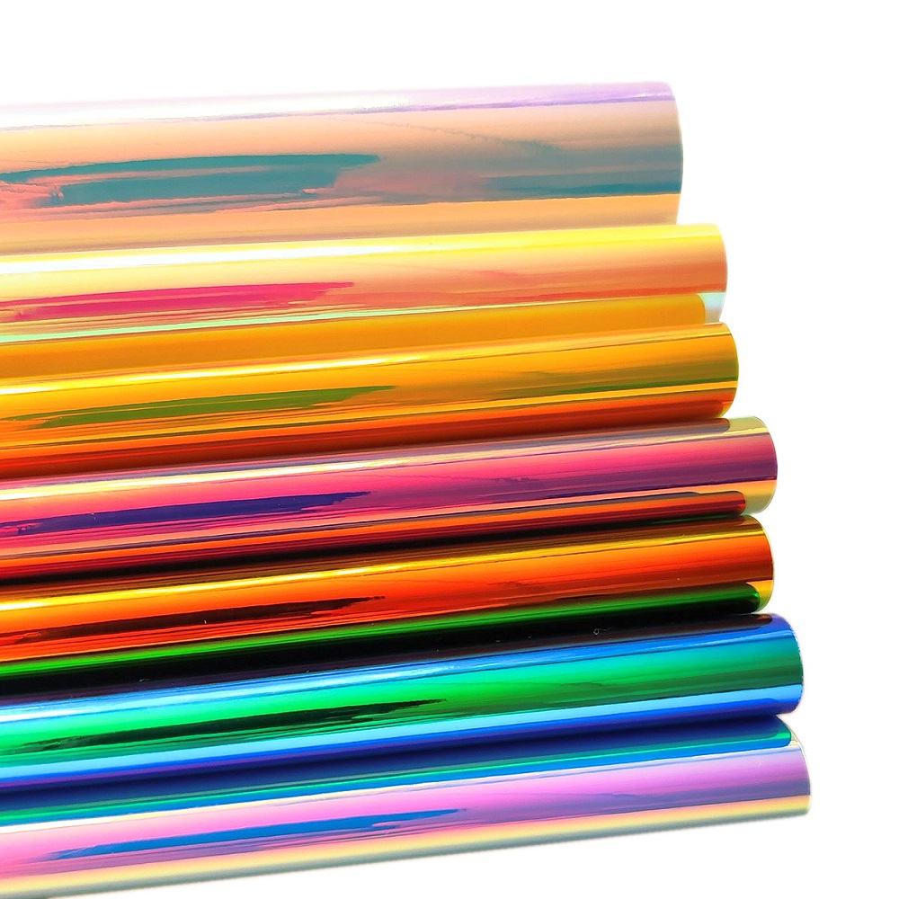 Diy Material Thickness 0.9mm Iridescent Holographic Rainbow Faux Pu Leather