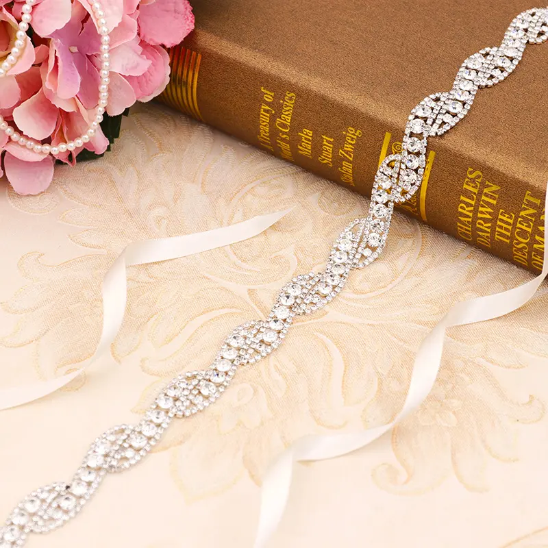 wholesale women rhinestone applique flower beaded wedding belt for bridal