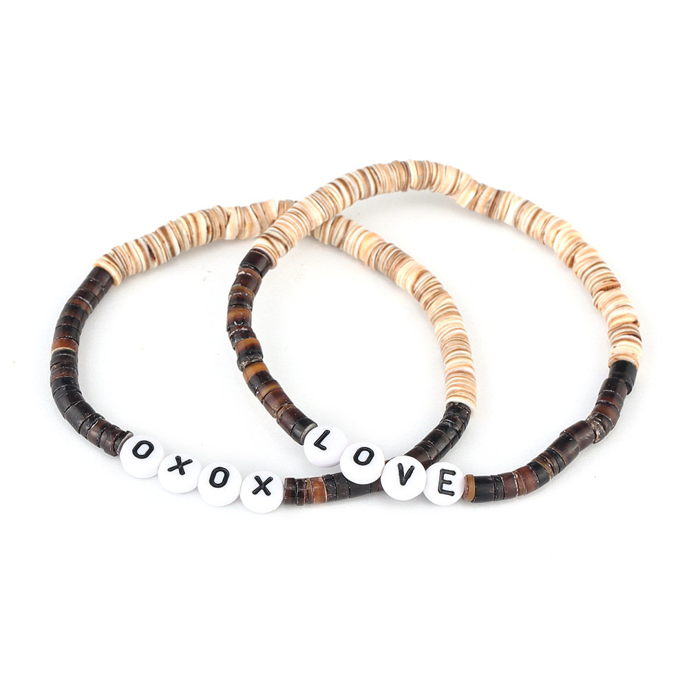 Hataya cross-border heishi exotic letters customized natural crystal shell bracelet elastic bracelets wholesale for women men