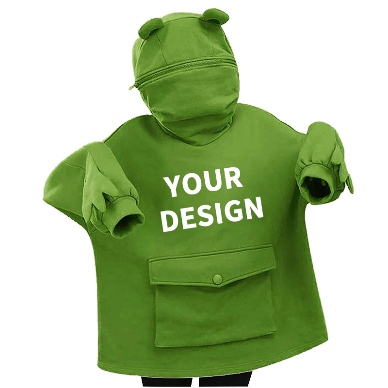 Customised Supplier Girls Oversized Plain Unisex Heavyweight Frog Hoodie
