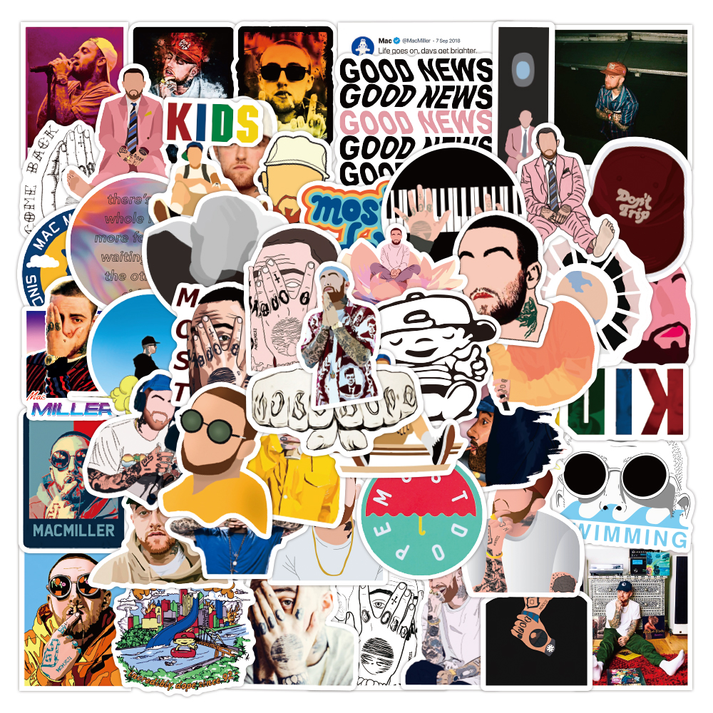 50 шт Мультфильмы певица Mac Miller стили стикер водонепроницаемый мобильные буровые установки водяной бутылки стикеры чемодан ноутбук мода стикер