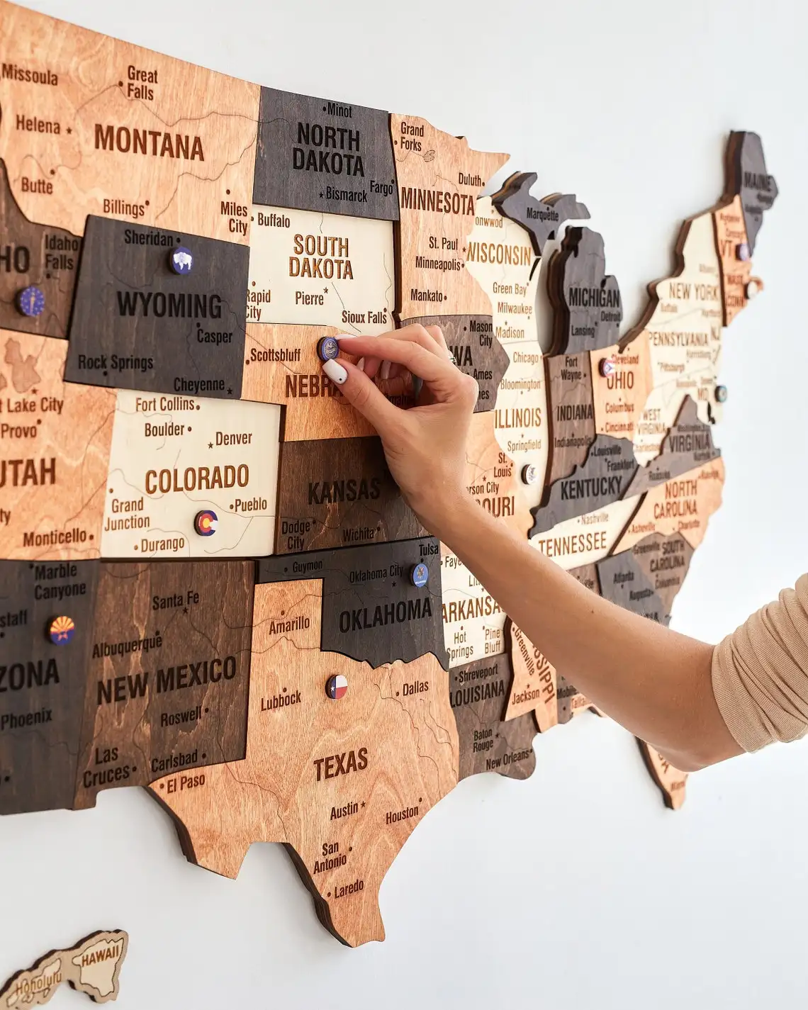 HIgh quality Customized US Travel Push Pin Wood Map Of United States
