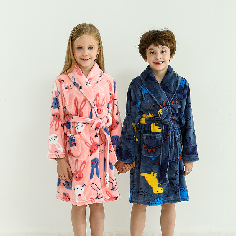 Kids Cartoon Plush Robe Animal Pajamas Children Sleepwear Flannel Fleece Bathrobe for Boys Girls