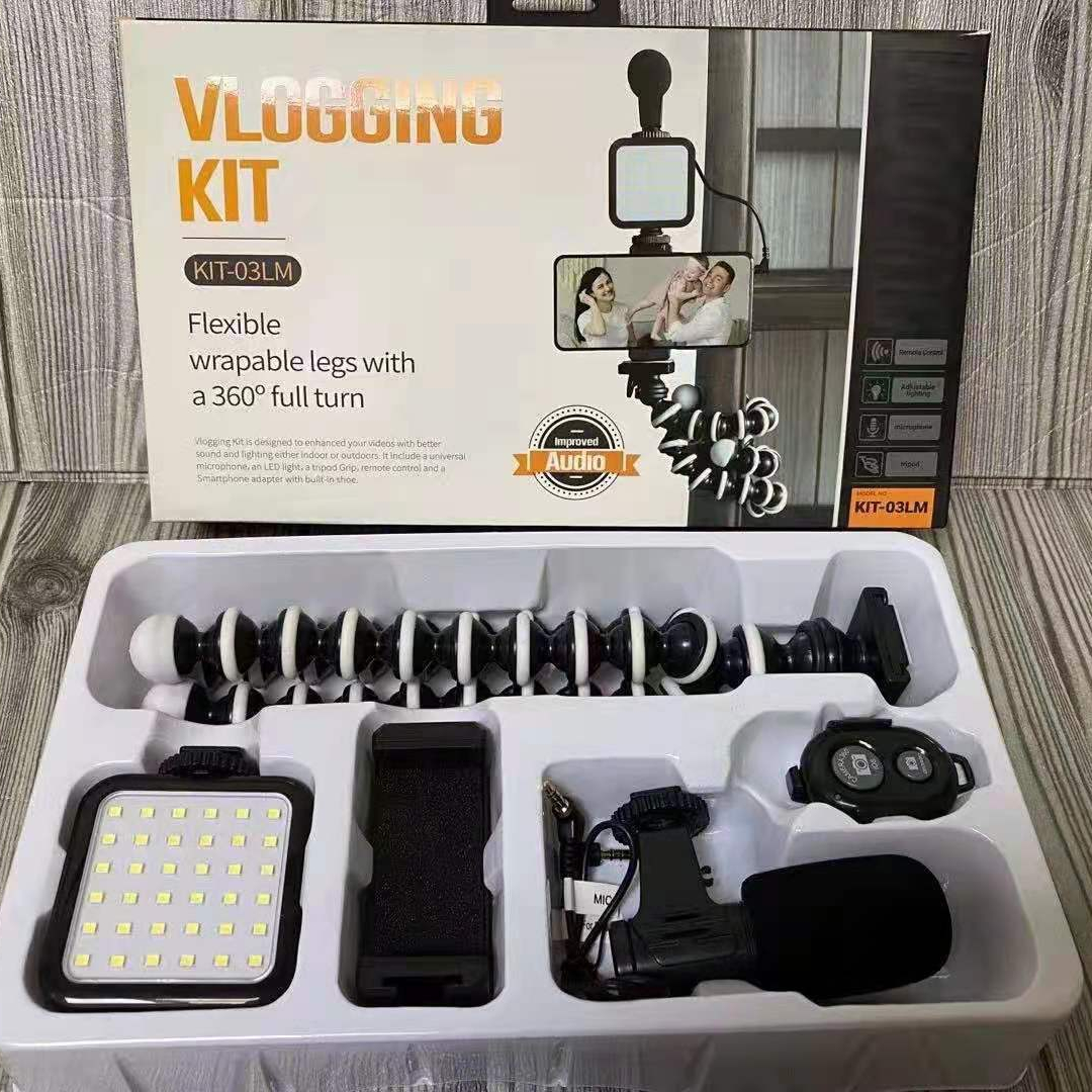 KIT-03LM Vlogging наборы микрофон штатив с держателем для телефона крепление на зажиме для записи видео на YouTube живые видео для смартфонов iPhone